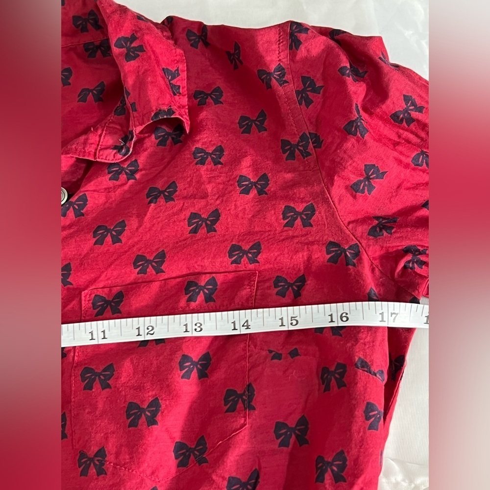 J. Crew Silk Cotton Popover in Bows Professional Holiday Red Top Blouse Size 2 - Picture 9 of 10